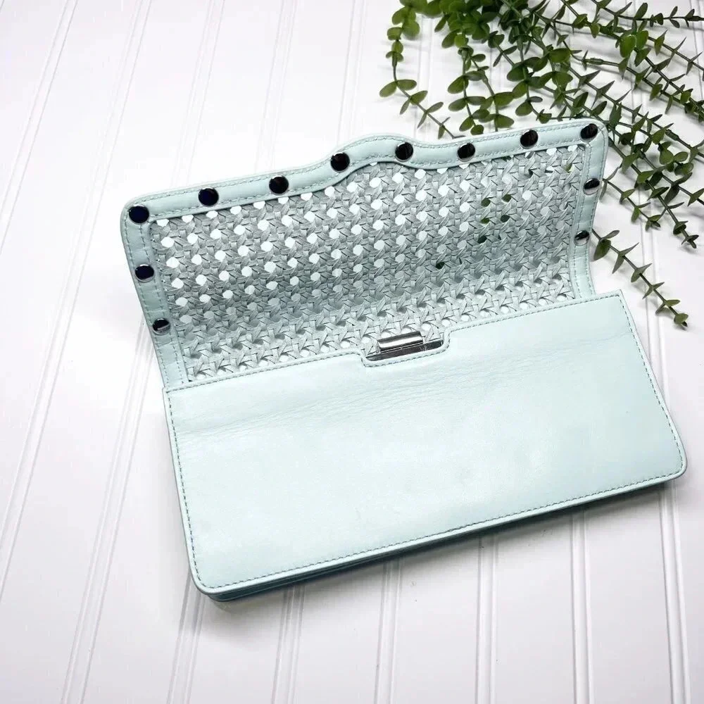 Rebecca Minkoff Mint Green Wicker Style Woven Leather Clutch